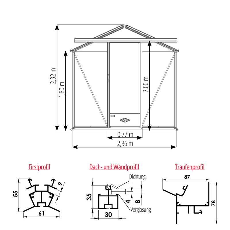 Gewächshaus ESSENTIA Breite 2,36 m