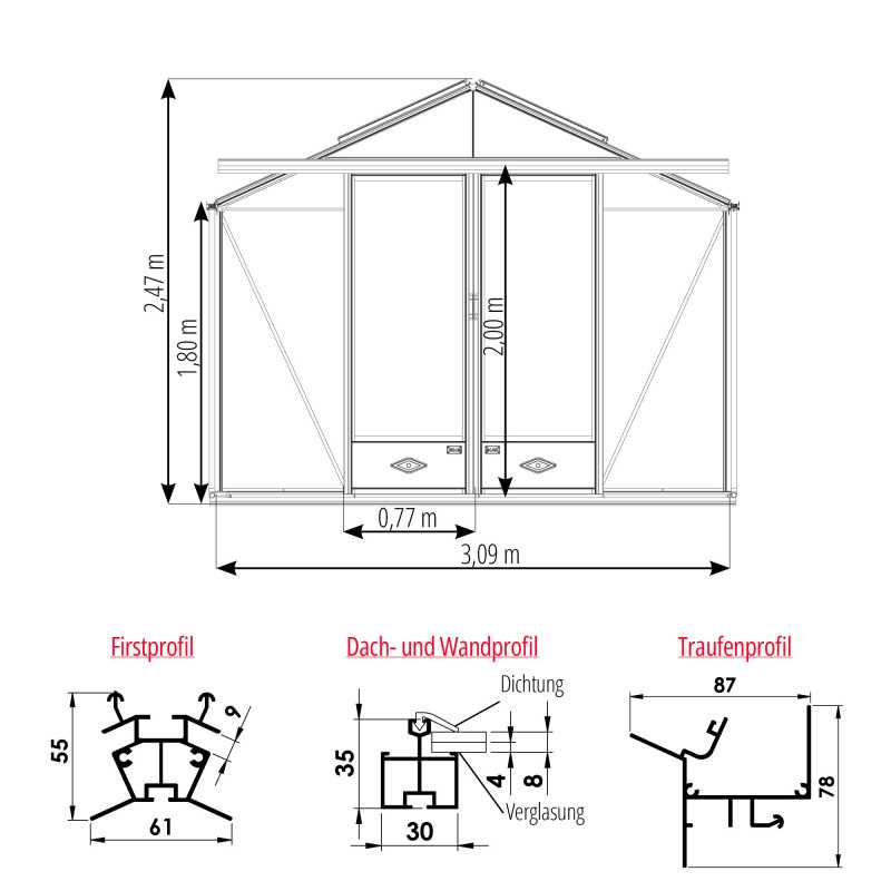 Gewächshaus ESSENTIA Breite 3,09 m
