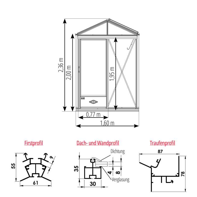 Gewächshaus LUXIA Breite 1,60 m