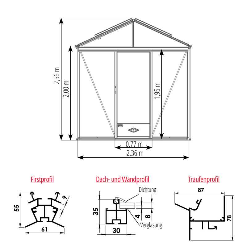 Gewächshaus LUXIA Breite 2,36 m