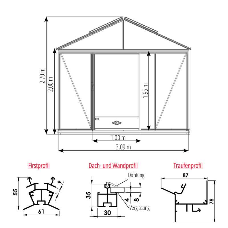 Gewächshaus LUXIA Breite 3,09 m