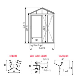 Gewächshaus LUXIA Retro Breite 1,60 M