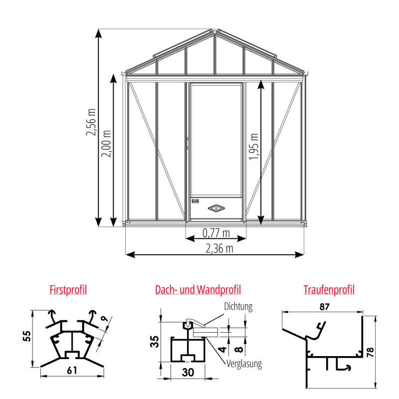 Gewächshaus LUXIA Retro Breite 2,36 m