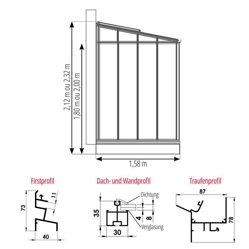Anlehngewächshaus LUXIA Retro Breite 1,58 m
