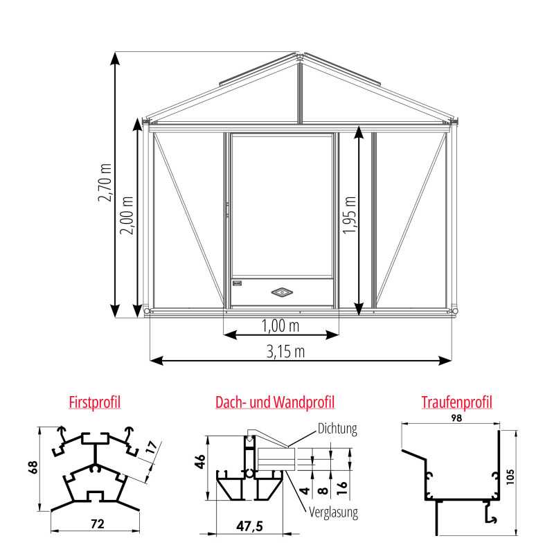 Gewächshaus SUPRA Breite 3,15 m