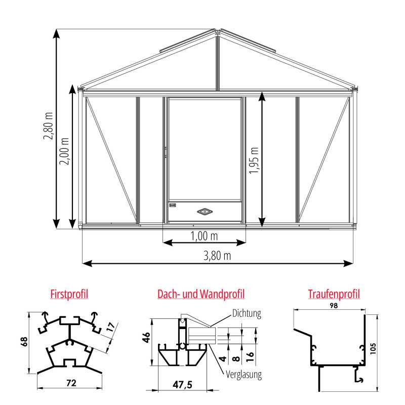 Gewächshaus SUPRA Breite 3,80 m