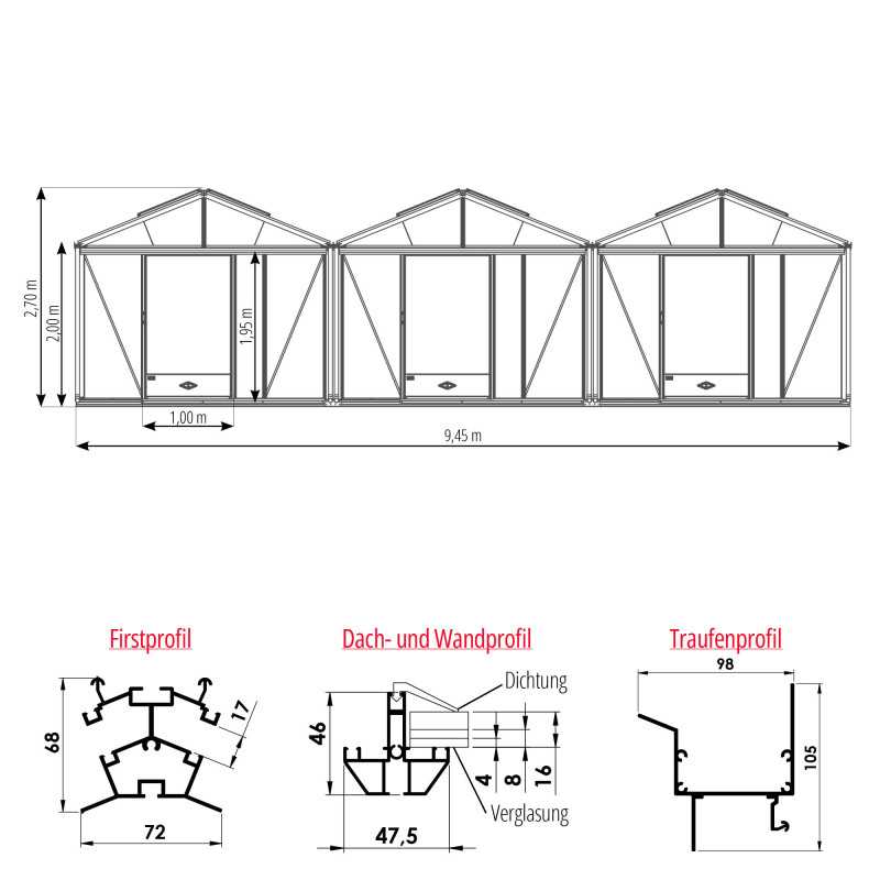 Gewächshaus SUPRA 3 Kapellen