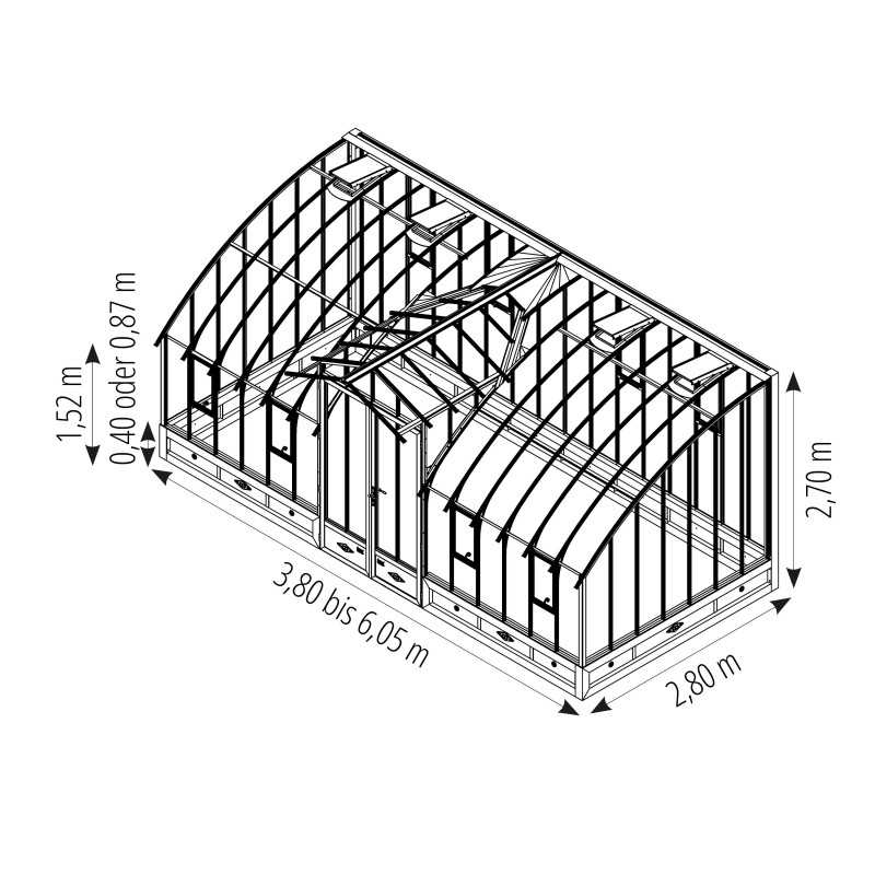 Glashaus MIRABEAU Breite 2,80 m mit Aluminiumsockel