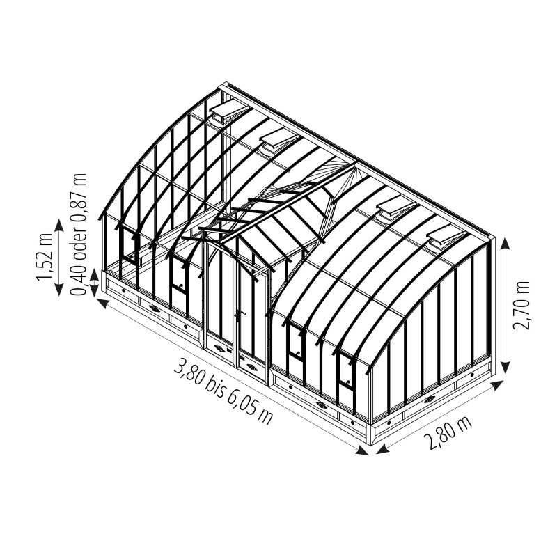 Glashaus MONTESQUIEU Breite 2,80 m mit Aluminiumsockel