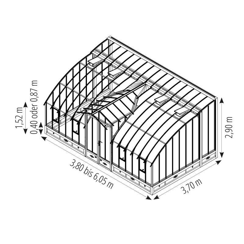 Glashaus MONTESQUIEU Breite 3,70 m mit Aluminiumsockel