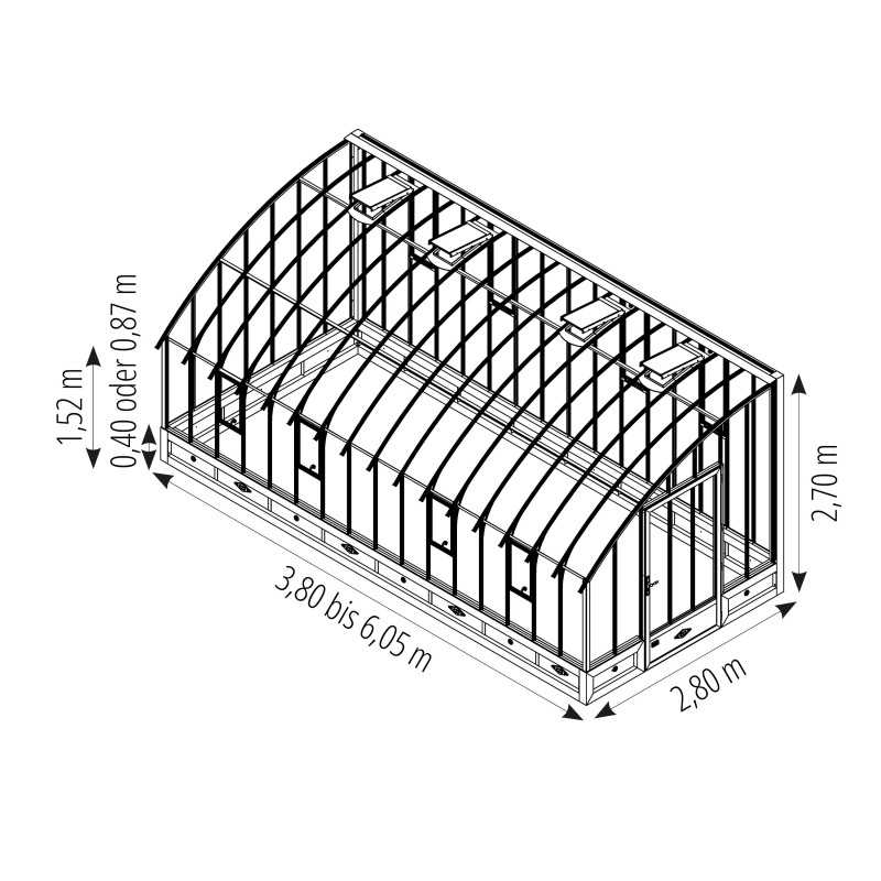 Glashaus VERSAILLES Breite 2,80 m mit Aluminiumsockel