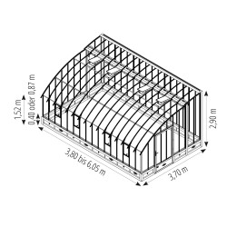 Glashaus VERSAILLES Breite 3,70 m mit Mauersockel